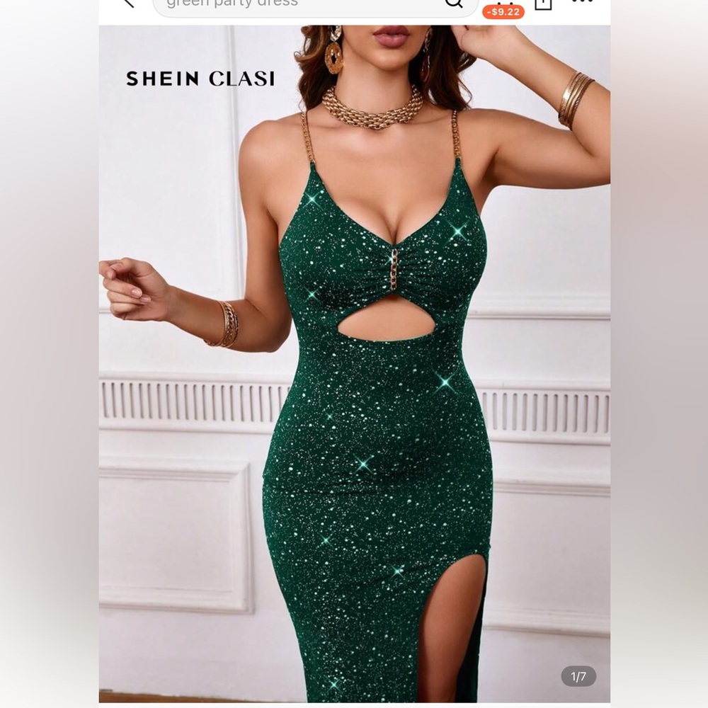 SHEIN Green Glitter Cutout Dress